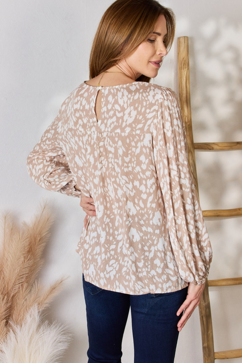 Sarah Embroidered Printed Balloon Sleeve Blouse